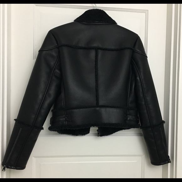 NWT Express Black Faux-Shearling Moto Jacket - Picture 6 of 8